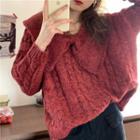 Long-sleeve Cable-knit Loose-fit Sweater As Figure - One Size