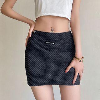 Striped Chain-accent Mini Pencil Skirt