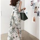 Sleeveless Wrap-front Floral Print Dress