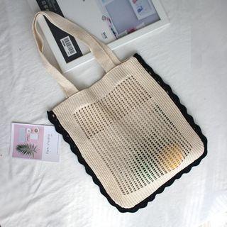 Contrast Trim Knit Tote Bag Beige - One Size