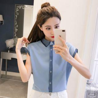 Contrast Trim Cap Sleeve Blouse