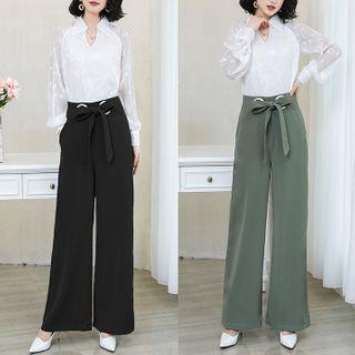 Set: V-neck Blouse + Wide-leg Pants