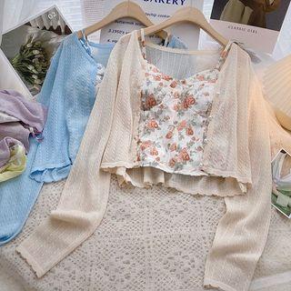 Long-sleeve Plain Light Cardigan / Floral Padded Camisole Top (various Designs)