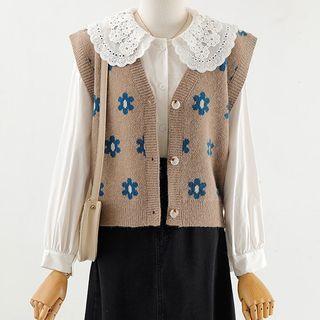 Lace Trim Shirt / Denim Frayed A-line Skirt