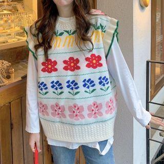 Ruffle Flower Pattern Vest White - One Size