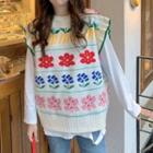 Ruffle Flower Pattern Vest White - One Size