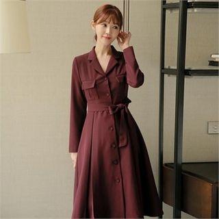 Flat-pocket Coatdress With Sash