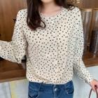 Long-sleeve Round Neck Dotted Shirt