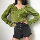 Ruffled Silky Cropped Blouse