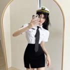 Short-sleeve Shirt / Mini Pencil Skirt / Hat / Set