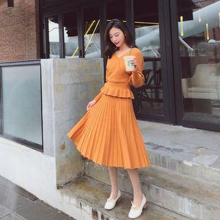 Set: Ruffle Hem Sweater + Midi A-line Skirt