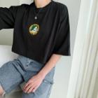 Graphic Print Crop T-shirt Charcoal Gray - One Size