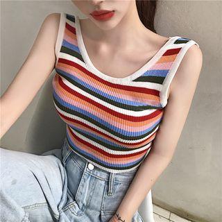 Sleeveless Striped Cropped Knit Top Muticolor - One Size