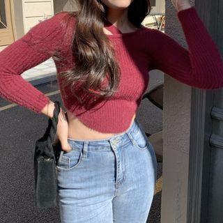 Asymmetrical Ribbed Knit Crop Top