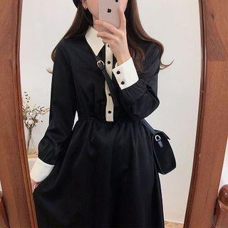 Contrast-trim Midi A-line Shirt Dress
