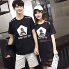 Couple Matching Print Short-sleeve T-shirt / Mesh Panel T-shirt Dress