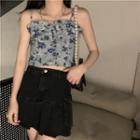 Spaghetti Strap Floral Print Top Floral Top - Blue - One Size