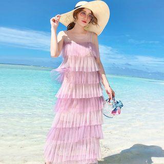 Sleeveless Tiered Midi Sheer Dress