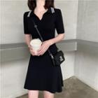 Color-block Short-sleeve Slim-fit Knit Dress
