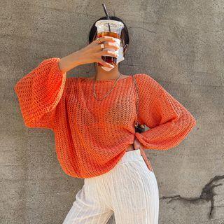 Balloon-sleeve Colored Oversized Sweater