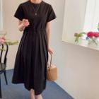 Zip-back Drawstring-waist A-line Dress Black - One Size