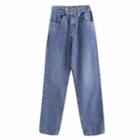 High-waist Washed Straight-fit Pants