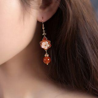 Rhinestone Floral Agate Drop Earrings