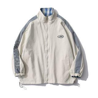 Reversible Plaid Lettering Print Zip Jacket