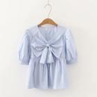 Puff-sleeve Bow Blouse Light Sky Blue - One Size
