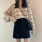 Set Loose-fit Striped Knit Sweater + A-line Mini Skirt