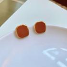 Square Glaze Earring Stud Earring - 1 Pair - S925 Silver Stud - Tangerine - One Size