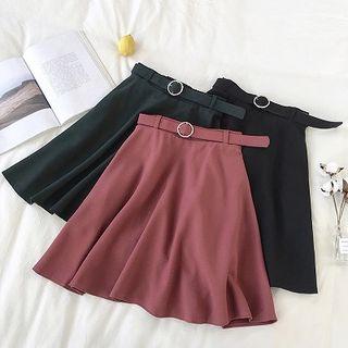 Plain High-waist A-line Flare Skirt