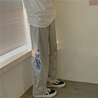 Letter Print Straight Leg Drawstring Pants