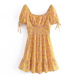 Short-sleeve Floral Print Smock Dress
