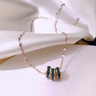 Rhinestone Hoop Necklace 1 Pair - Green Zircon Necklace - One Size