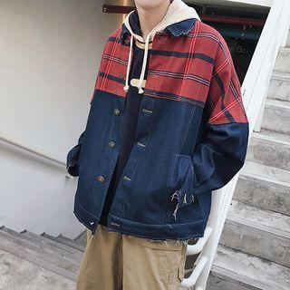 Loose-fit Plaid-panel Denim Jacket