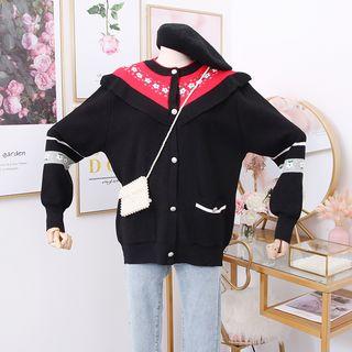 Patchwork Button-down Knit Sweater Black - One Size