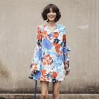 Floral Print Bell-sleeve Mini A-line Dress