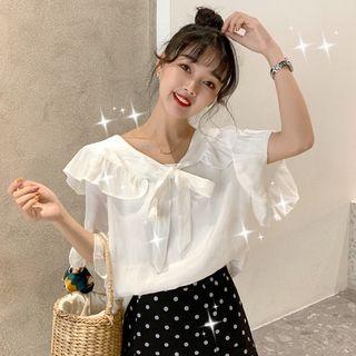 Short-sleeve Bow Accent Chiffon Blouse
