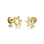 Fashion Simple Plated Gold Hollow Six-pointed 316l Stainless Steel Stud Earrings Golden - One Size