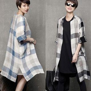 Open-front Checked Linen Jacket