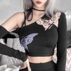 Drawstring Butterfly Crop Top