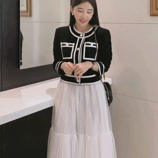 Round-neck Contrast-trim Cropped Jacket