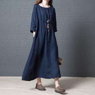 3/4-sleeve Midi Smock Dress