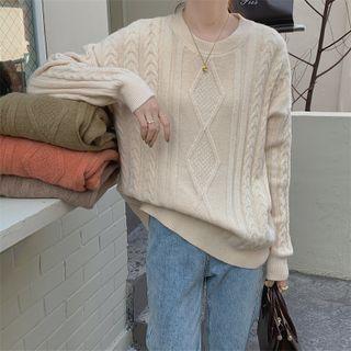 Long-sleeve Argyle Cable-knit Sweater