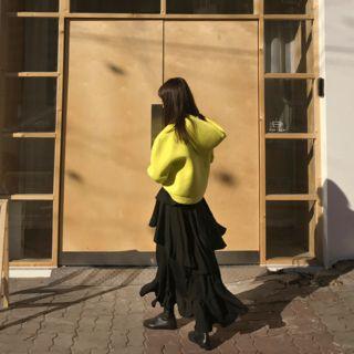 Band-waist Frilled-detail Long Skirt