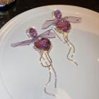 Heart Rhinestone Fringed Earring 1 Pair - Silver Needle - Purple - One Size