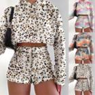 Set: Leopard Prints/tie Dye Prints Fleece Hoodie+ Short
