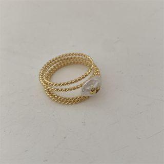 Gold Leaf Faux Pearl Alloy Ring White & Gold - One Size