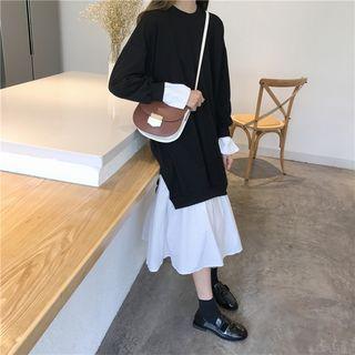 Plain Loose-fit Mock-two Pullover Dress